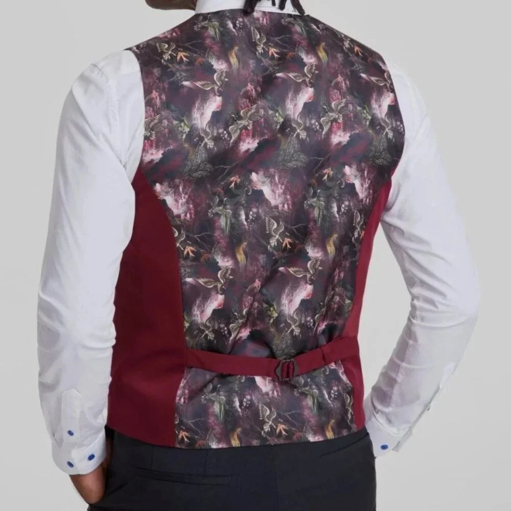 TAYION Mens Classic fit Button-Up Double Breasted Suit Vest‎ Size Medium Red